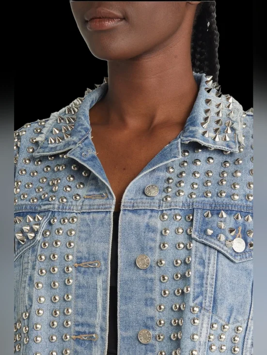 Azalea Wang Studded Crop Denim Jacket - Picture 5 of 5